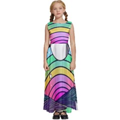 Rainbow Fun Cute Minimal Doodle Drawing Art Kids  Satin Sleeveless Maxi Dress by Jancukart