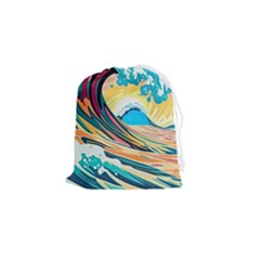 Waves Ocean Sea Tsunami Nautical 8 Drawstring Pouch (small) by Jancukart