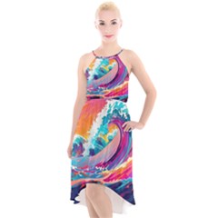 Tsunami Waves Ocean Sea Nautical Nature Water 2 High-low Halter Chiffon Dress  by Jancukart