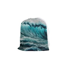Tsunami Waves Ocean Sea Nautical Nature Water Blue Black Drawstring Pouch (small) by Jancukart