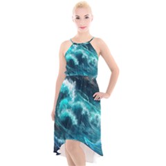 Thunderstorm Tsunami Tidal Wave Ocean Waves Sea High-low Halter Chiffon Dress  by Jancukart