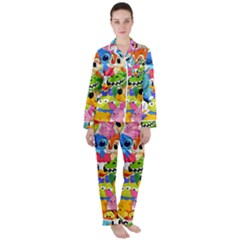 Illustration Cartoon Character Animal Cute Women s Long Sleeve Satin Pajamas Set	 by Sudheng
