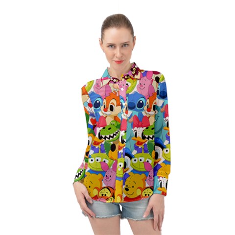 Illustration Cartoon Character Animal Cute Long Sleeve Chiffon Shirt by Sudheng