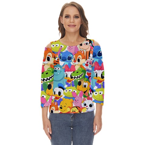 Illustration Cartoon Character Animal Cute Cut Out Wide Sleeve Top by Sudheng