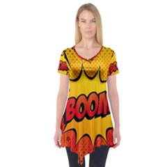 Explosion Boom Pop Art Style Short Sleeve Tunic  by Sudheng