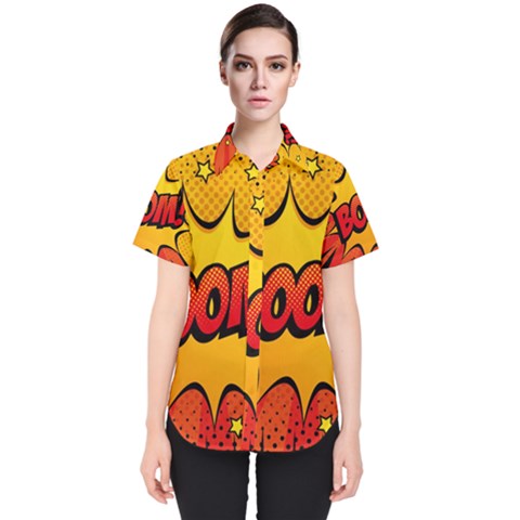 Explosion Boom Pop Art Style Women s Short Sleeve Shirt by Sudheng