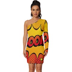 Explosion Boom Pop Art Style Long Sleeve One Shoulder Mini Dress by Sudheng