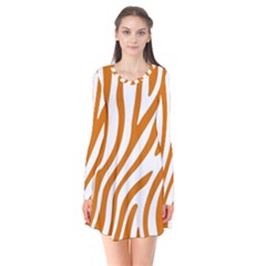 Orange Zebra Vibes Animal Print   Long Sleeve V-neck Flare Dress by ConteMonfrey