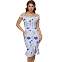 Blue Classy Tulips Off Shoulder Ruffle Split Hem Bodycon Dress View1