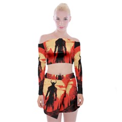 Demon Halloween Off Shoulder Top With Mini Skirt Set by Simbadda