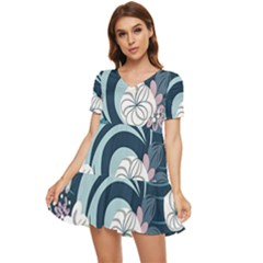 Flowers Pattern Floral Ocean Abstract Digital Art Tiered Short Sleeve Babydoll Dress by Wegoenart