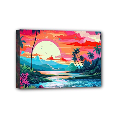 Tropical Island Sunset Landscape Mini Canvas 6  X 4  (stretched) by Wegoenart