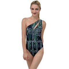 Printed Circuit Board Circuits To One Side Swimsuit by Celenk