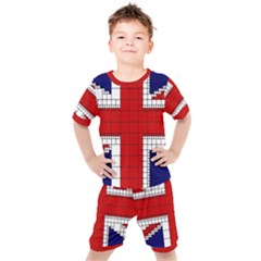 Union Jack Flag Uk Patriotic Kids  Tee And Shorts Set by Celenk