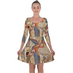 Egyptian Man Sun God Ra Amun Quarter Sleeve Skater Dress by Celenk