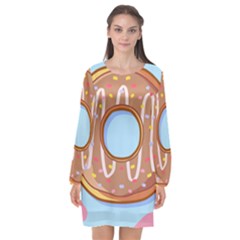 Dessert Food Donut Sweet Decor Chocolate Bread Long Sleeve Chiffon Shift Dress  by Uceng
