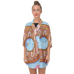 Dessert Food Donut Sweet Decor Chocolate Bread Half Sleeve Chiffon Kimono by Uceng