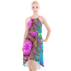 Abstract Art Psychedelic Experimental High-low Halter Chiffon Dress  by Uceng