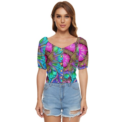 Abstract Art Psychedelic Experimental Button Up Blouse by Uceng
