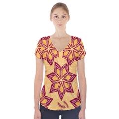 Flower Mandala Template Sketch Drawing Art Short Sleeve Front Detail Top by Uceng