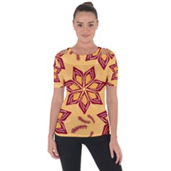 Flower Mandala Template Sketch Drawing Art Shoulder Cut Out Short Sleeve Top by Uceng