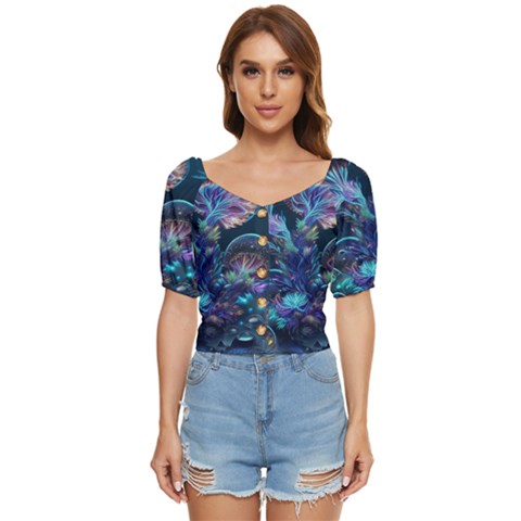 Fantasy People Mysticism Composing Fairytale Art 3 Button Up Blouse by Uceng