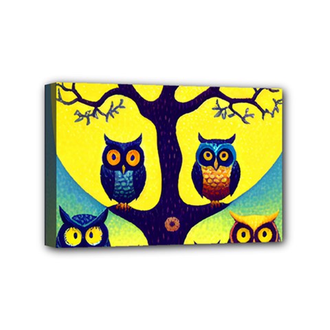 Owl Animal Cartoon Drawing Tree Nature Landscape Mini Canvas 6  X 4  (stretched) by Uceng