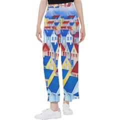 City Houses Cute Drawing Landscape Village Women s Pants  by Uceng
