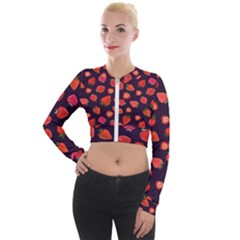 Strawberry On Black Long Sleeve Cropped Velvet Jacket by SychEva