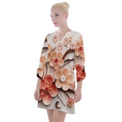 Sakura Flowers Flower Pink Blossom Spring Open Neck Shift Dress by danenraven