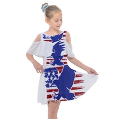 Usa Flag Eagle Symbol American Bald Eagle Country Kids  Shoulder Cutout Chiffon Dress by Wegoenart