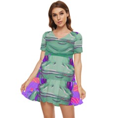 Frog Animal Sun Amphibian Figure Digital Art Tiered Short Sleeve Babydoll Dress by Wegoenart