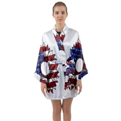 Us Flag Flower Sunshine Flag America Usa Long Sleeve Satin Kimono by Wegoenart