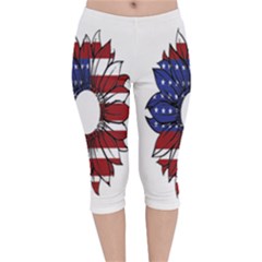 Us Flag Flower Sunshine Flag America Usa Velvet Capri Leggings  by Wegoenart