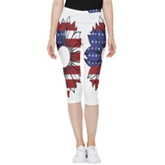 Us Flag Flower Sunshine Flag America Usa Inside Out Lightweight Velour Capri Leggings  by Wegoenart