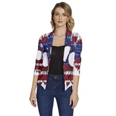 Us Flag Flower Sunshine Flag America Usa Women s Draped Front 3/4 Sleeve Shawl Collar Jacket by Wegoenart