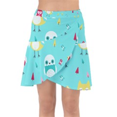 Owls Owl Bird Cute Animal Art Vector  Pattern Colorful Wrap Front Skirt by Salman4z