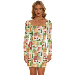 Vegetables Long Sleeve Square Neck Bodycon Velvet Dress by SychEva