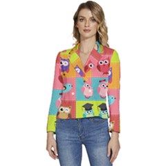 Owls Pattern Abstract Art Vector Cartoon Women s Long Sleeve Revers Collar Cropped Jacket by Salman4z