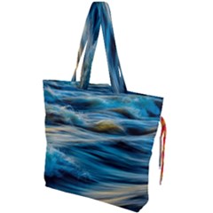 Waves Wave Water Blue Sea Ocean Abstract Drawstring Tote Bag by Salman4z