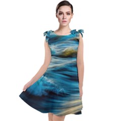 Waves Wave Water Blue Sea Ocean Abstract Tie Up Tunic Dress by Salman4z