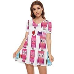 Owl Pattern Tiered Short Sleeve Babydoll Dress by Salman4z
