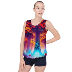 Sci-fi Fantasy Art Painting Colorful Pattern Bubble Hem Chiffon Tank Top by Ravend
