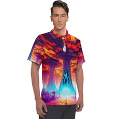 Sci-fi Fantasy Art Painting Colorful Pattern Men s Polo Tee by Ravend