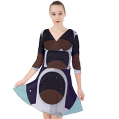 Astronaut Space Astronomy Universe Quarter Sleeve Front Wrap Dress by Salman4z