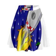 Rocket Ship Launch Vehicle Moon High Waist Skirt by Salman4z