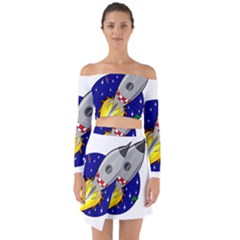 Rocket Ship Launch Vehicle Moon Off Shoulder Top With Skirt Set by Salman4z