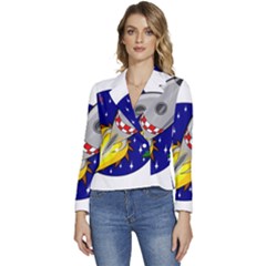 Rocket Ship Launch Vehicle Moon Women s Long Sleeve Revers Collar Cropped Jacket by Salman4z