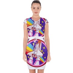 Badge Patch Pink Rainbow Rocket Capsleeve Drawstring Dress  by Salman4z