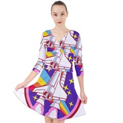 Badge Patch Pink Rainbow Rocket Quarter Sleeve Front Wrap Dress by Salman4z